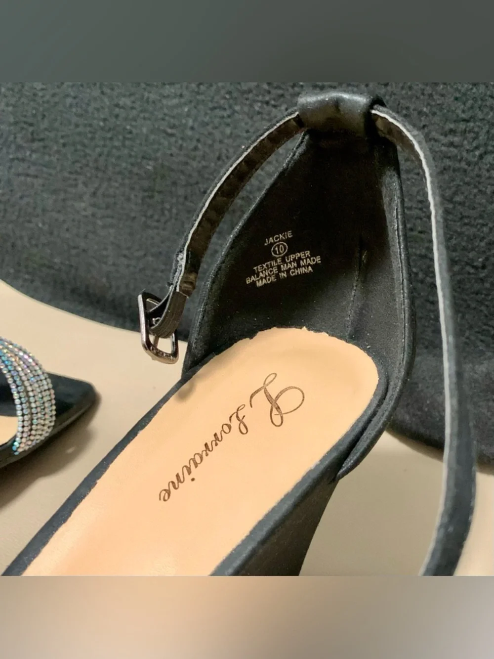 💎L. Lorraine “Jackie” Black Multi Rhinestone Wedge Size 10 Original Box